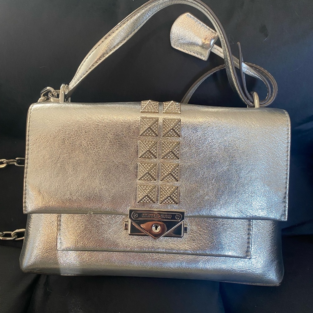Michael Kors Silver Shoulder Bag with Structured Design-New